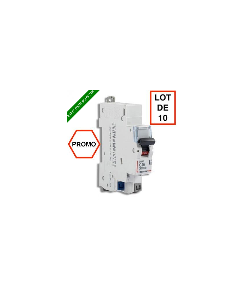 LOT DE 10 // LEGRAND DNX3 Disjoncteur 16A auto PH+N courbe C 4.5kA 230V - 406783