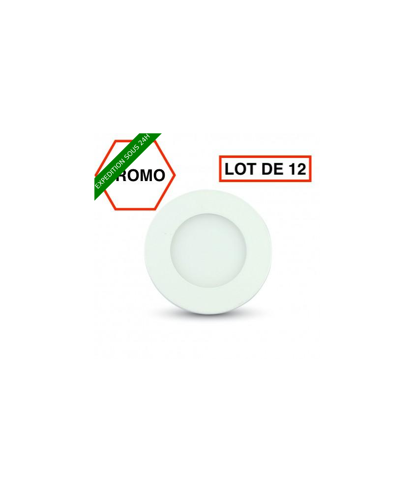 LOT DE 12 PIÈCES // Spot led encastré rond 3W blanc froid 6000k V-TAC
