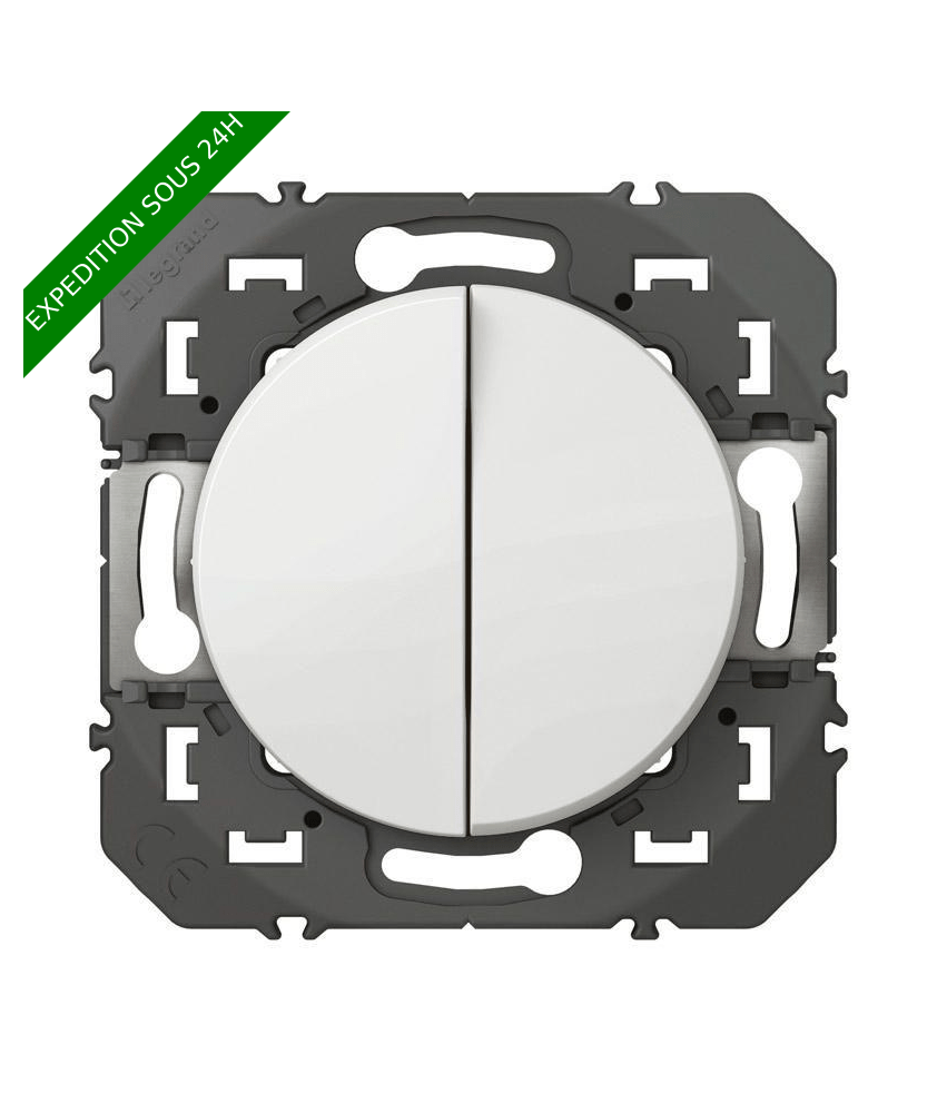 Poussoir double dooxie 6A 250V~ finition blanc (600008)