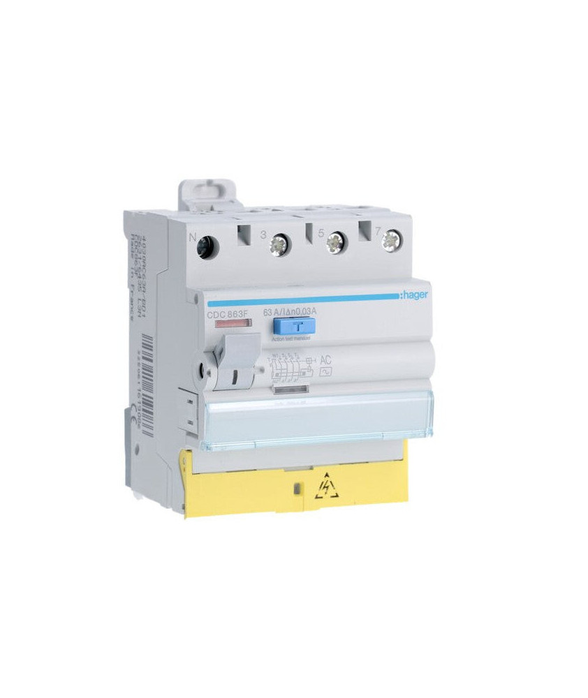 CDC863F Hager Interrupteur différentiel triphasé + neutre 63A 30mA type AC à bornes décalées