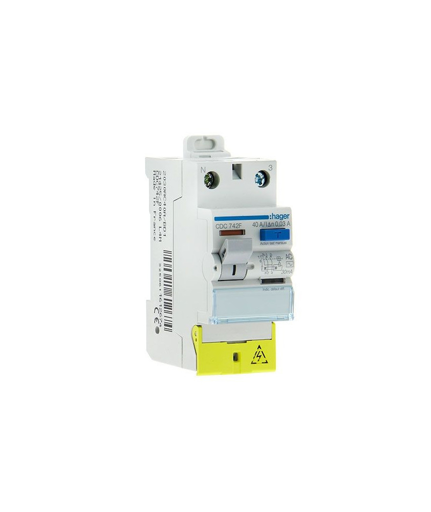 HAGER Interrupteur différentiel 40A 30mA type AC 230V - CDC742F