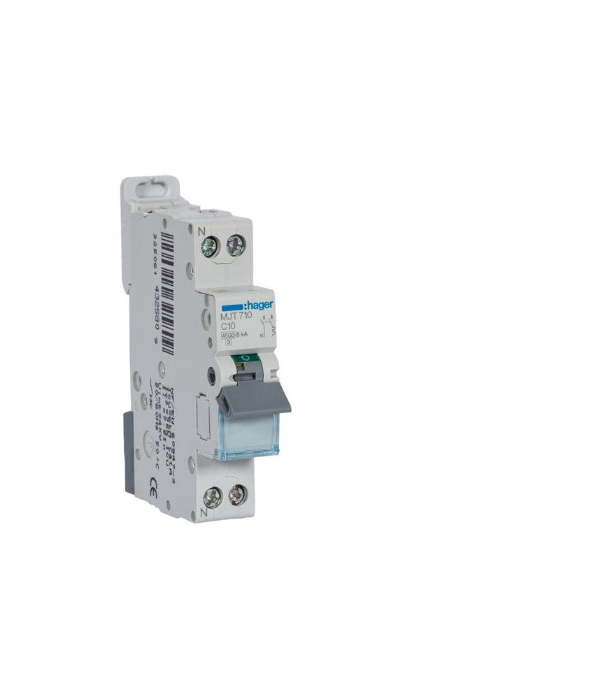 MJT710 Disjoncteur Hager 10A - 1P+N - 4,5-6kA - courbe C -  1 module