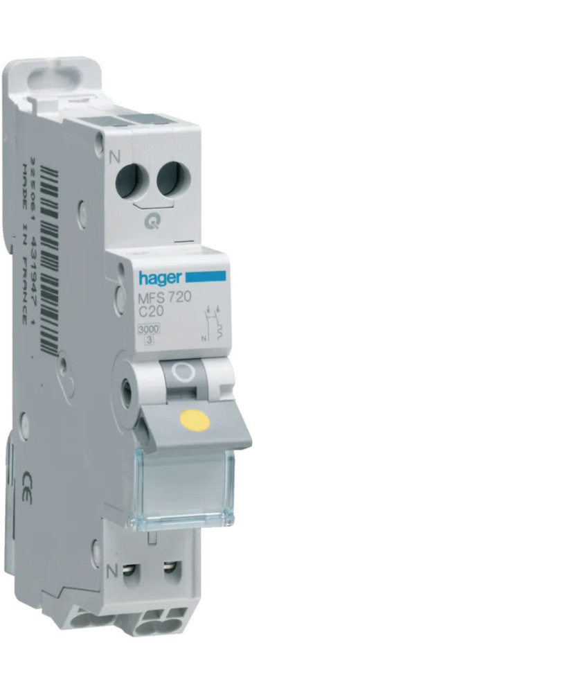 HAGER Disjoncteur 20A auto Ph+N courbe C 3kA 230V - MFS720