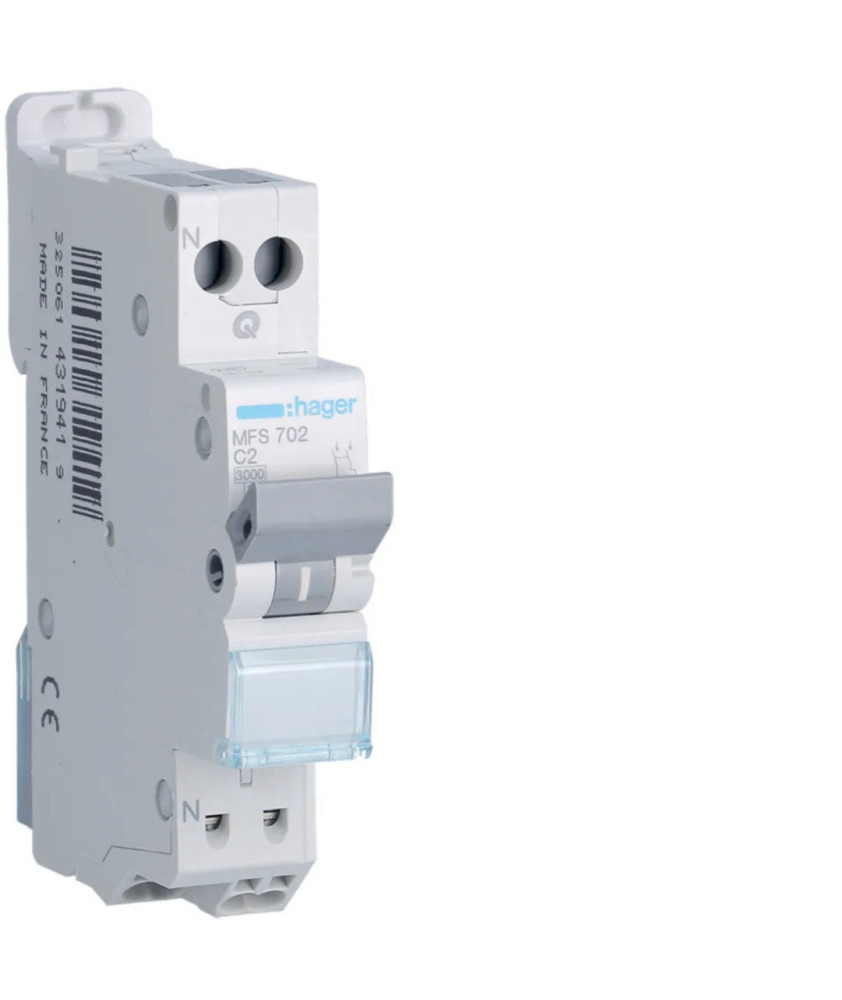 HAGER Disjoncteur 2A auto Ph+N courbe C 3kA 230V - MFS702