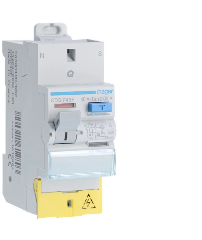 HAGER Interrupteur différentiel SanVis 40A 30mA type A auto 230V - CDS743F