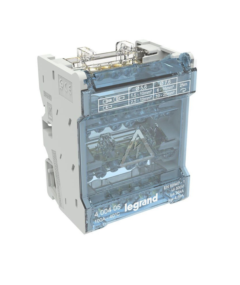 400405- Répartiteur modulaire à barreaux étagés tétrapolaire 100A 6 départs - 4 modules