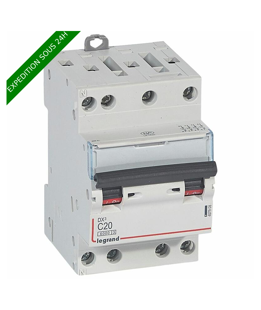 Disjoncteur DX³6000 10kA arrivée haute et départ bas à vis 4P 400V~ - 20A - courbe C - pour peigne HX³ optimisé : ref 4079