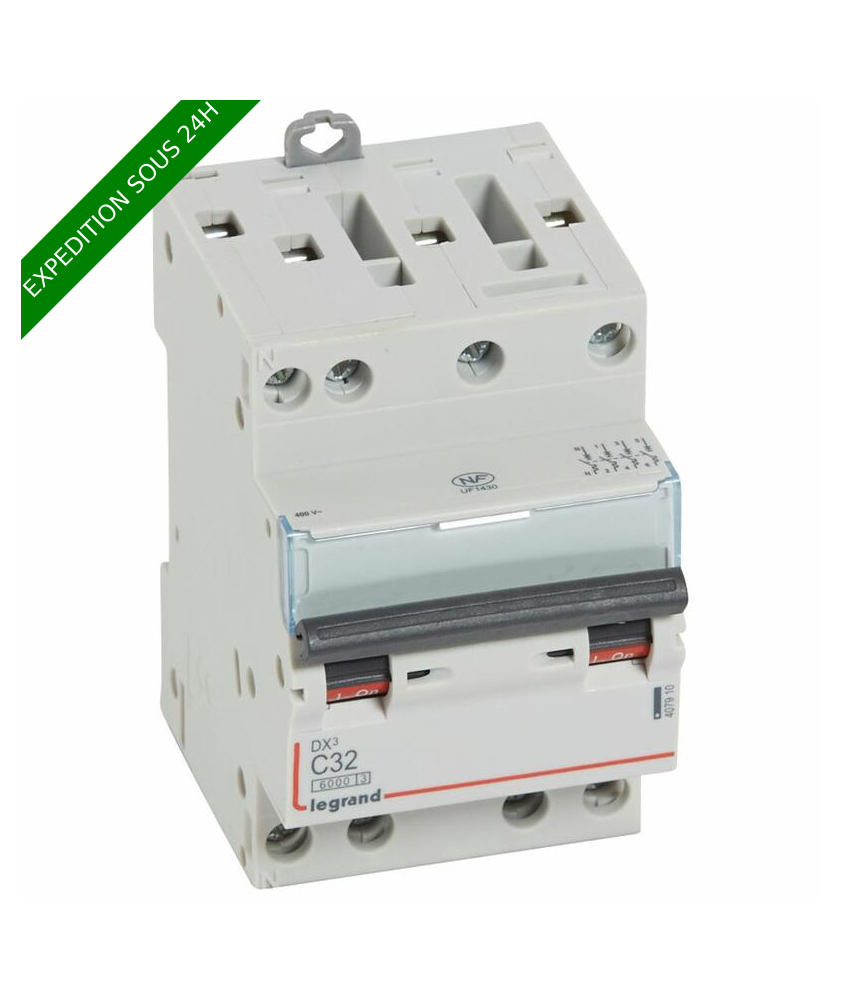 Disjoncteur DX³6000 10kA arrivée haute et départ bas à vis 4P 400V~ - 32A - courbe C - pour peigne HX³ optimisé : ref 4079