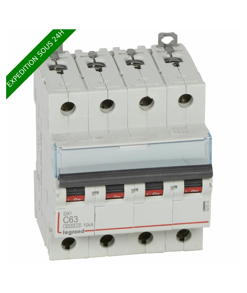 Disjoncteur DX³6000 10kA arrivée haute et départ bas à vis 4P 400V~ - 63A - courbe C - pour peigne HX³ traditionnel : ref 4