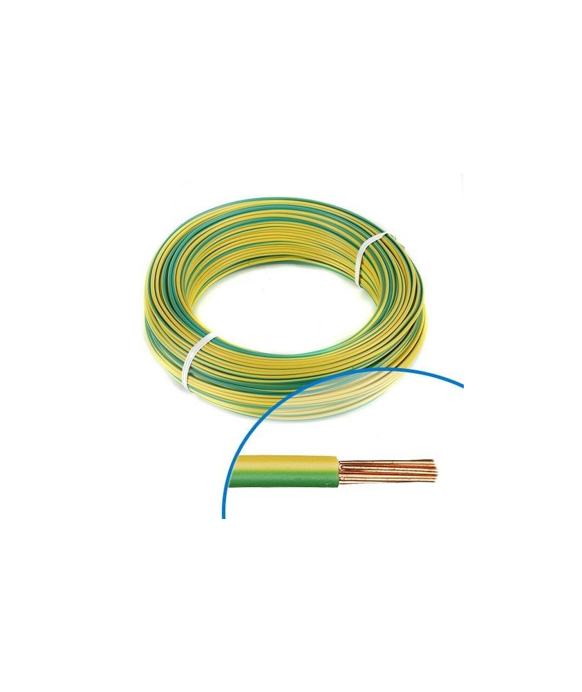 Fil électrique rigide H07VR 6mm² vert/jaune - Couronne de 100m