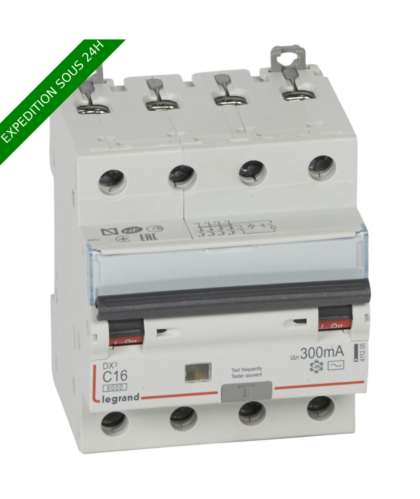 Legrand - Disjoncteur différentiel monobloc DX³6000 10k à vis 4P 400V~ - 16A - typeAC 300mA - Réf 411205