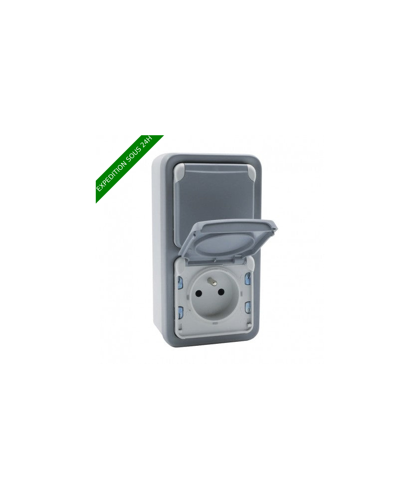 Legrand - Double prise de courant avec terre Plexo apparent vertical - Gris - Réf : 069913